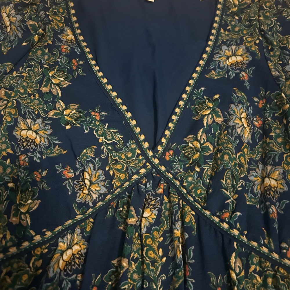 NWOT Max Studio Long Sleeve Floral midi/maxi Dress in Blue and Green - Picture 5 of 8